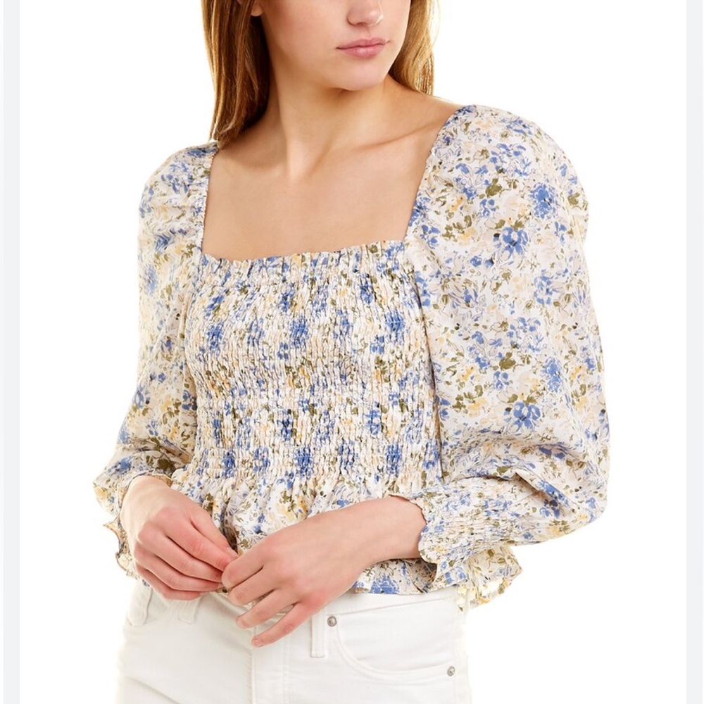 En Saison Floral Chiffon Top in Blue
